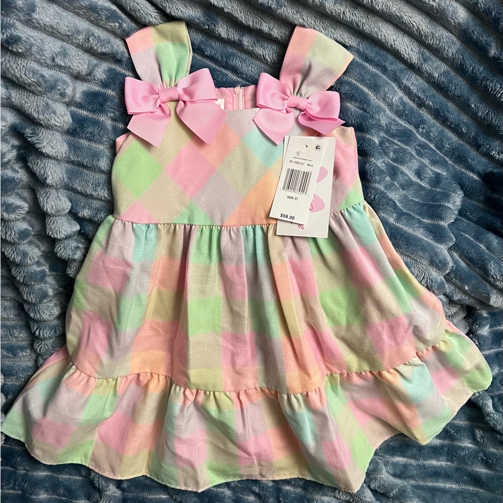 Bonnie Jean Pink and Green Square Neck Sundress